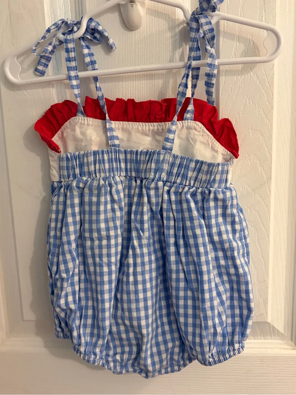 Girl's Adorable Red White & Blue Bubble Embroidered Dinosaurs & Fireworks 12-18M